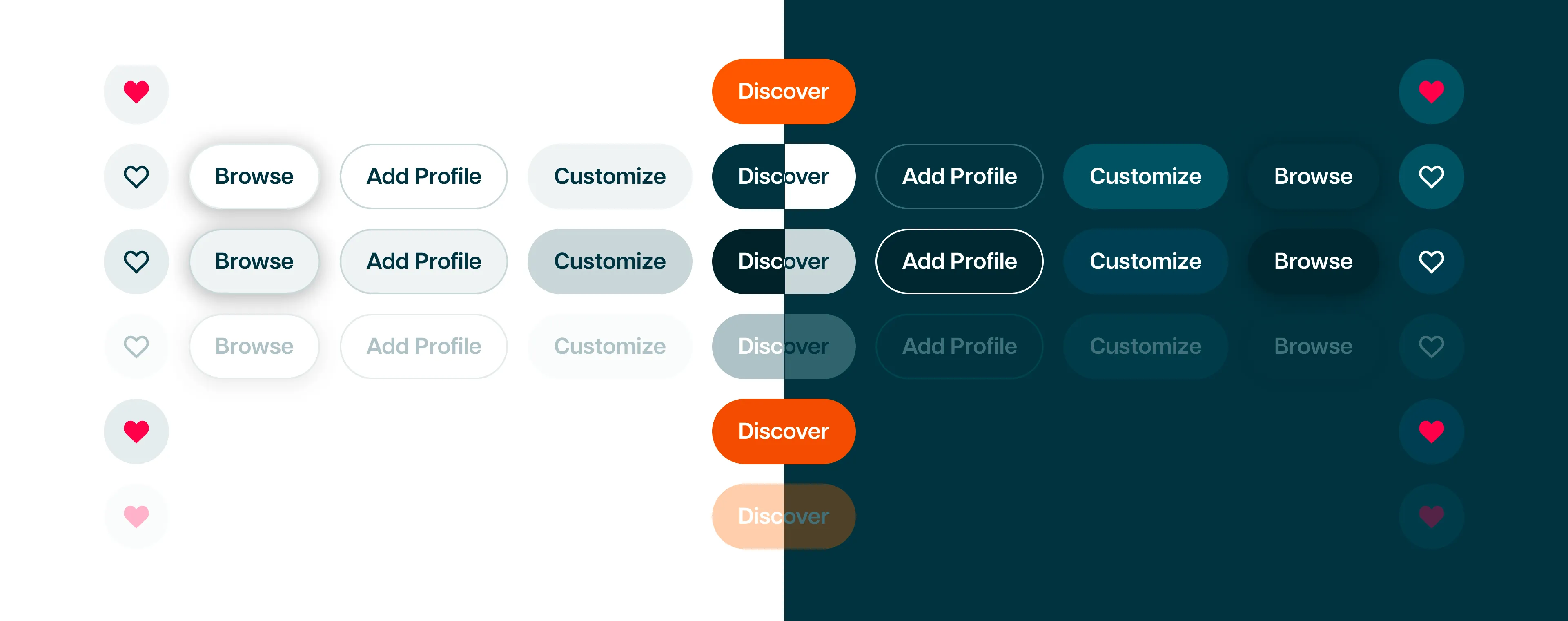 Various buttons in the Cana Design System