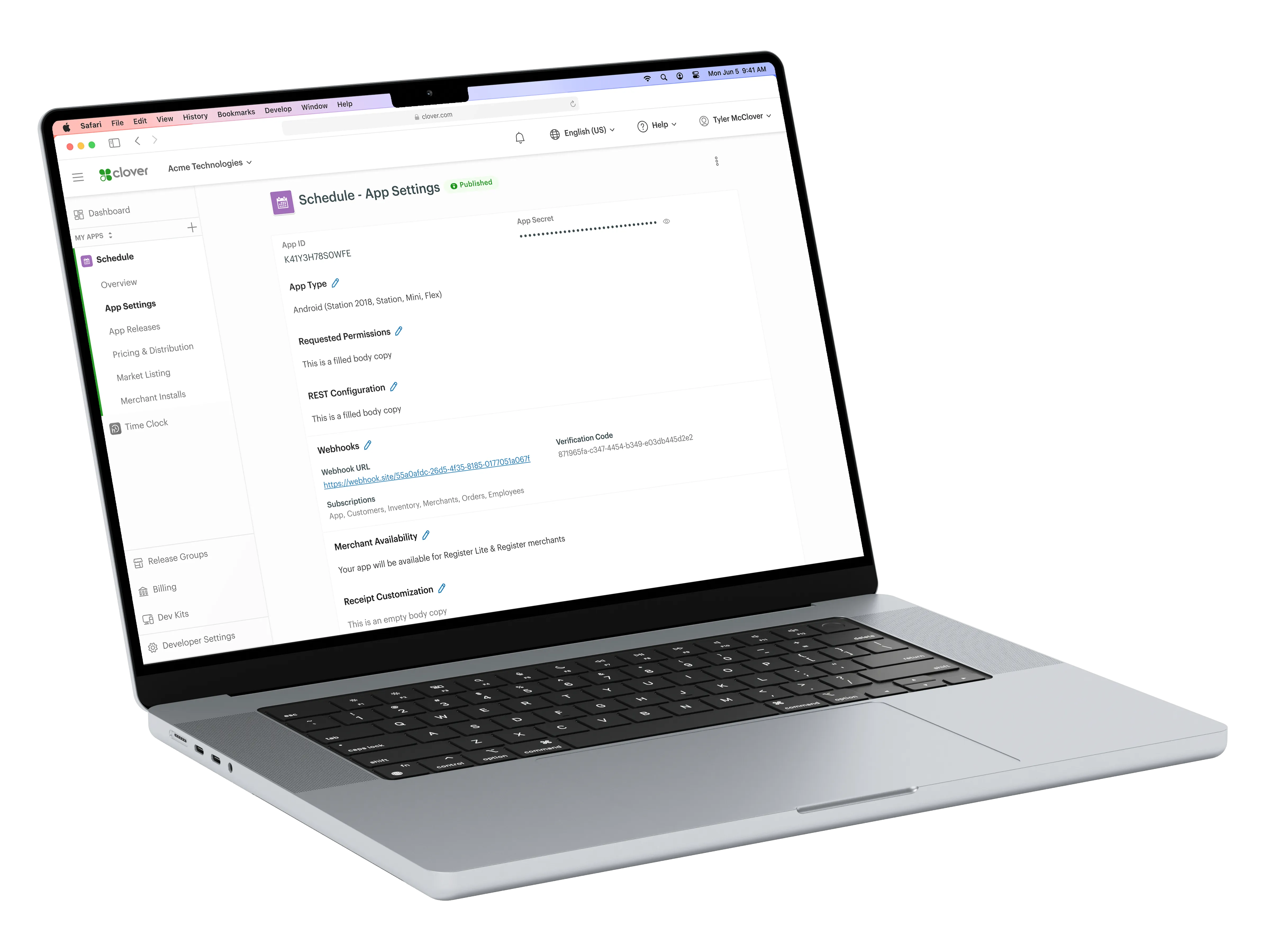 Macbook Pro - Developer Dashboard's App Settings redesign