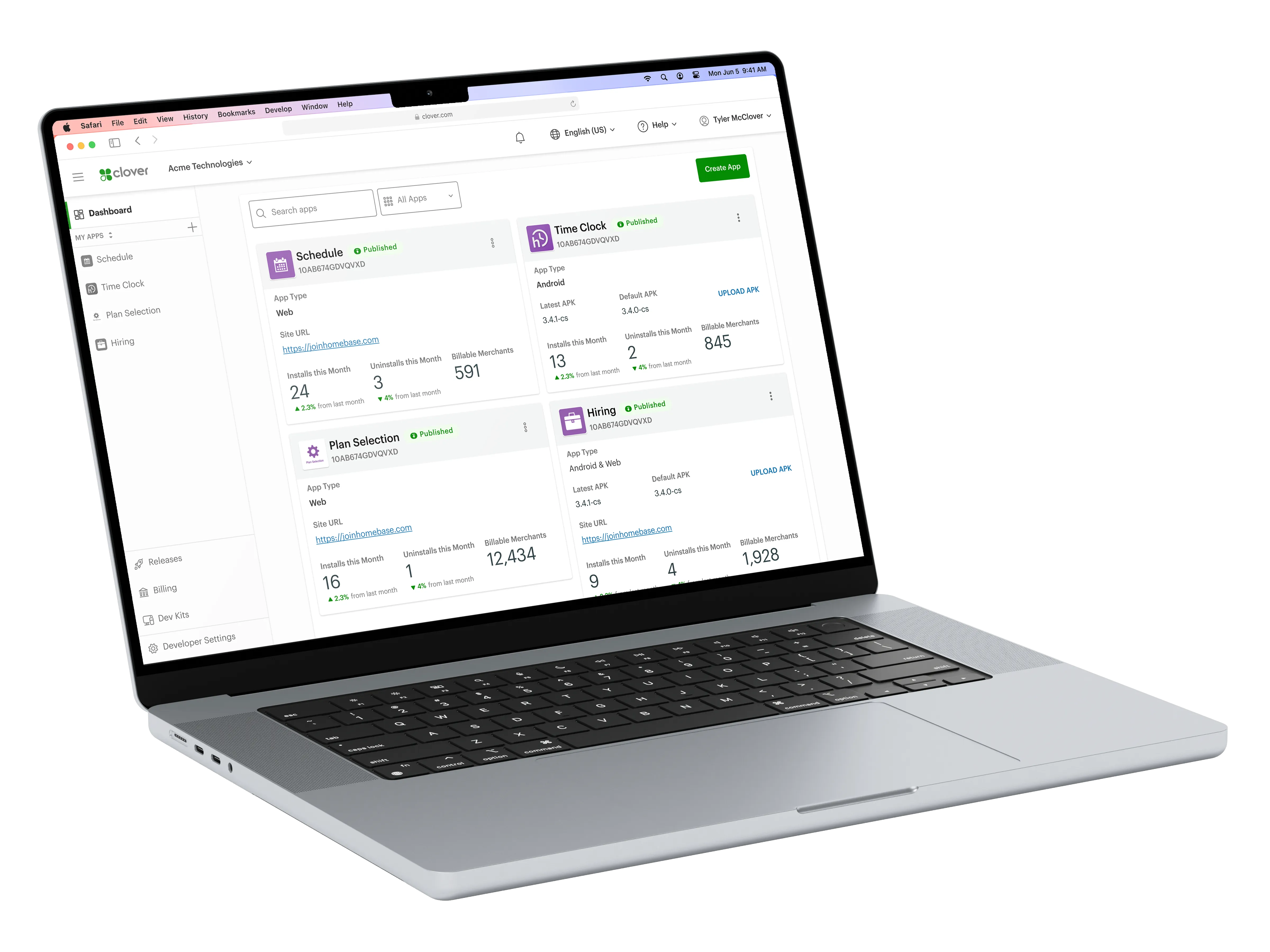 Macbook Pro - Developer Dashboard's Homepage redesign including App Cards