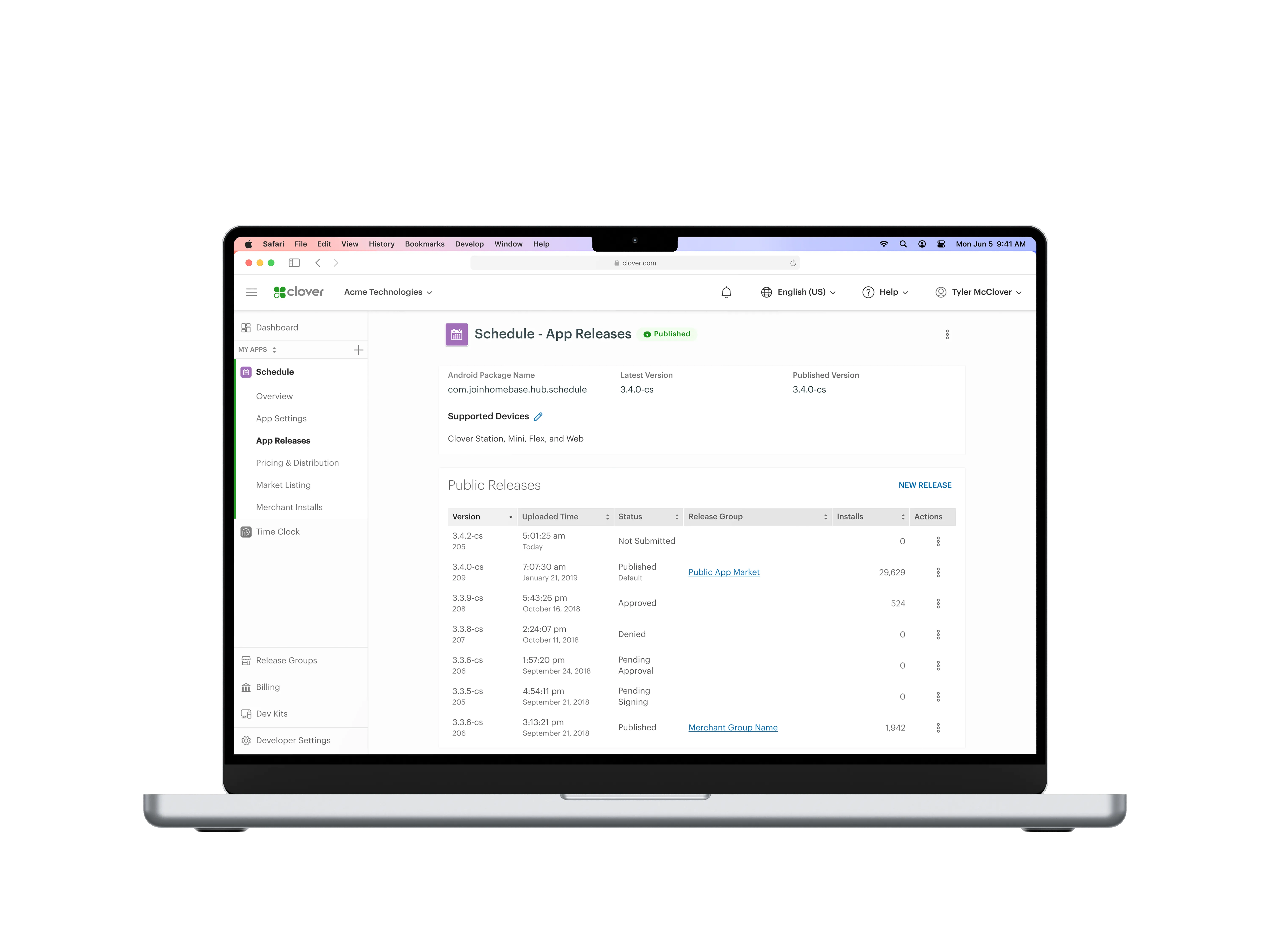 Macbook Pro - Developer Dashboard's App Releases redesign
