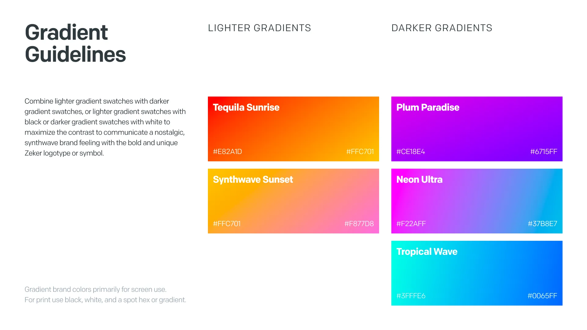 Gradient usage guidelines for Zeker brand
