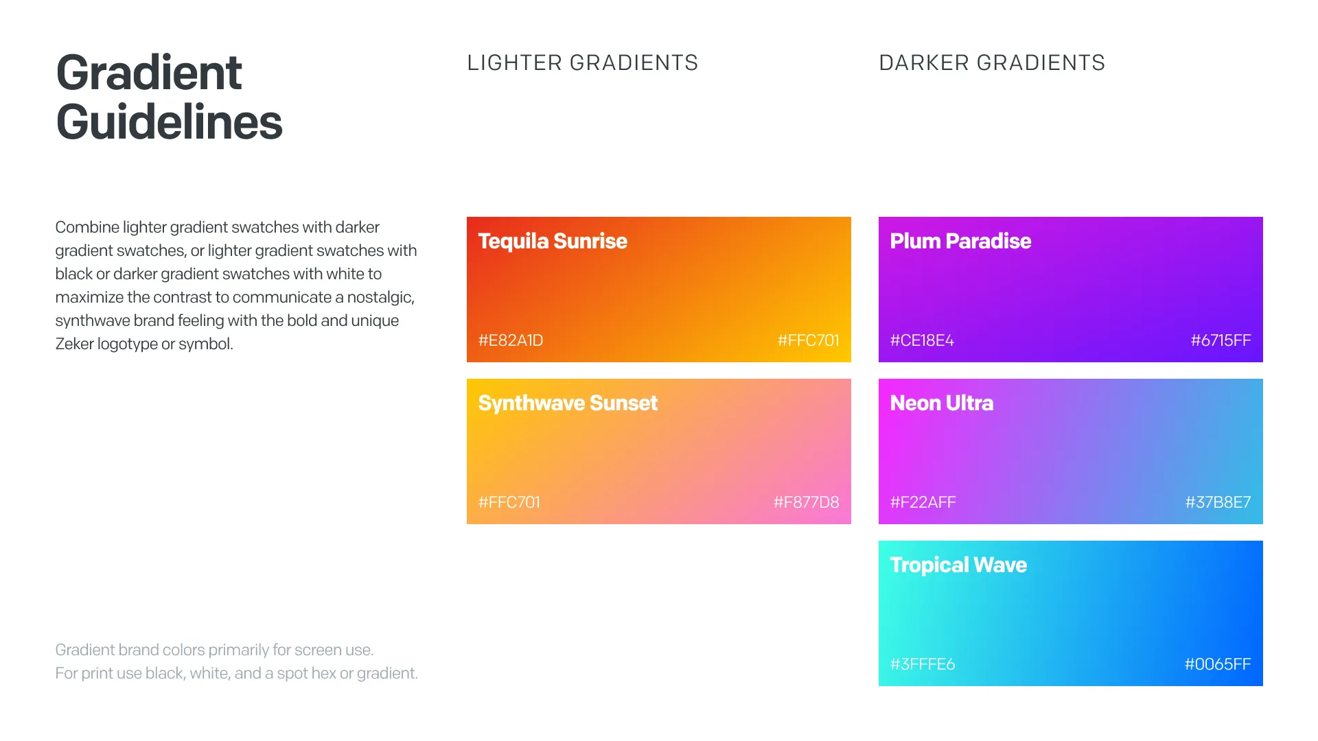 Gradient usage guidelines for Zeker brand